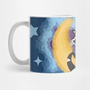 Raccoon eating noodle on the Moon illustration Mug